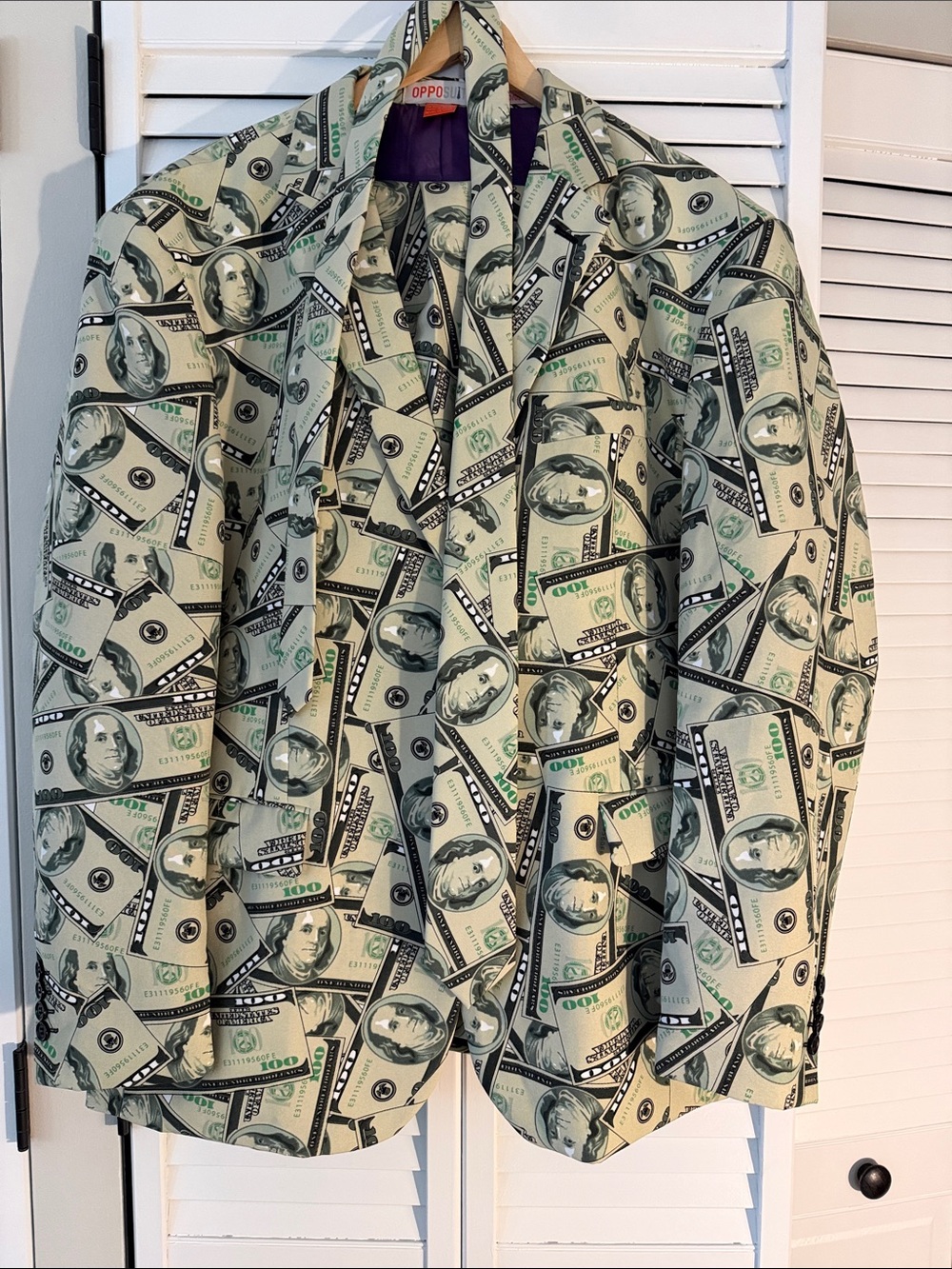 OppoSuits Money Print Blazer with Purple Lining